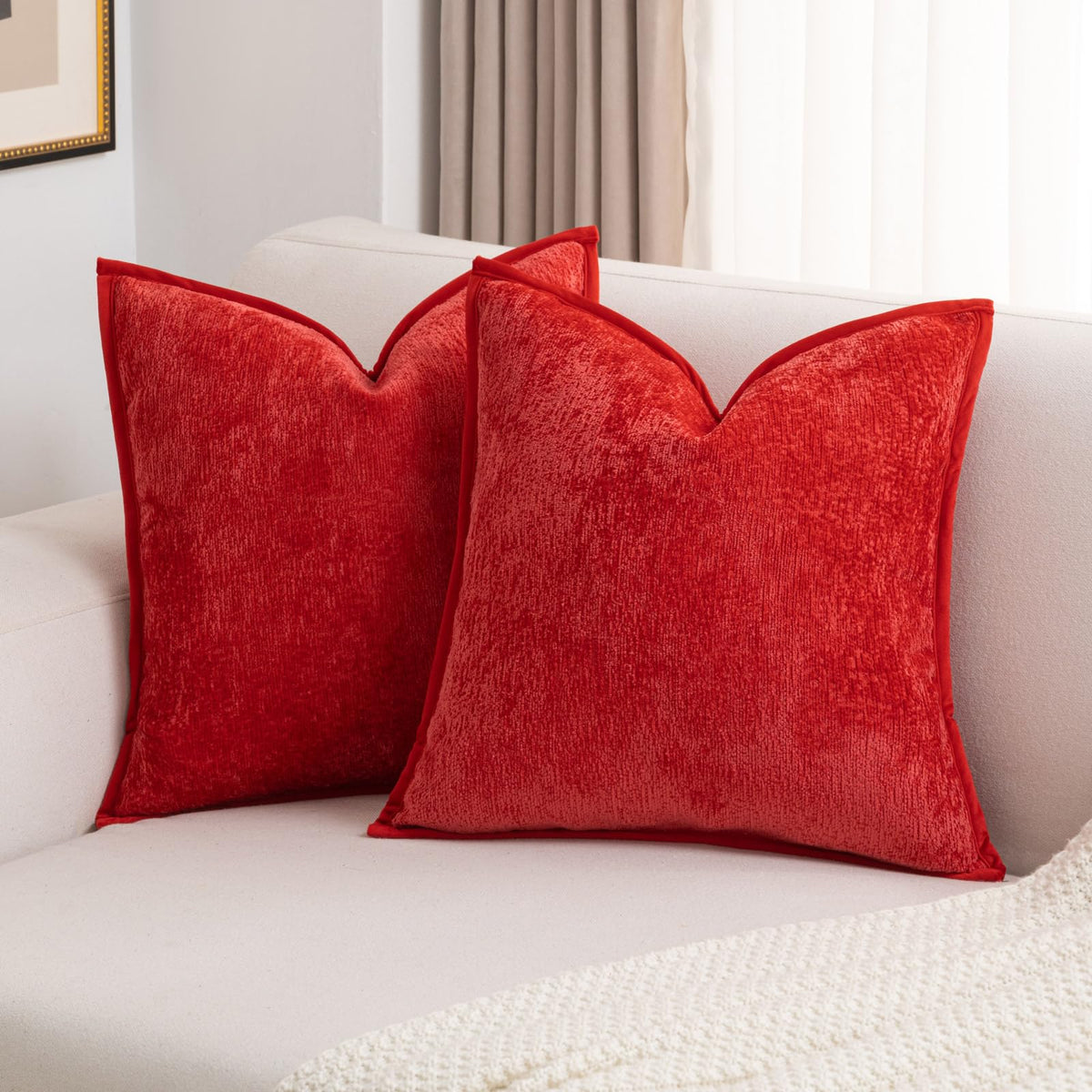 FUTEI Pack of 2 Chenille Soft Throw Pillow Covers 18x18 Inch, Hot Pink