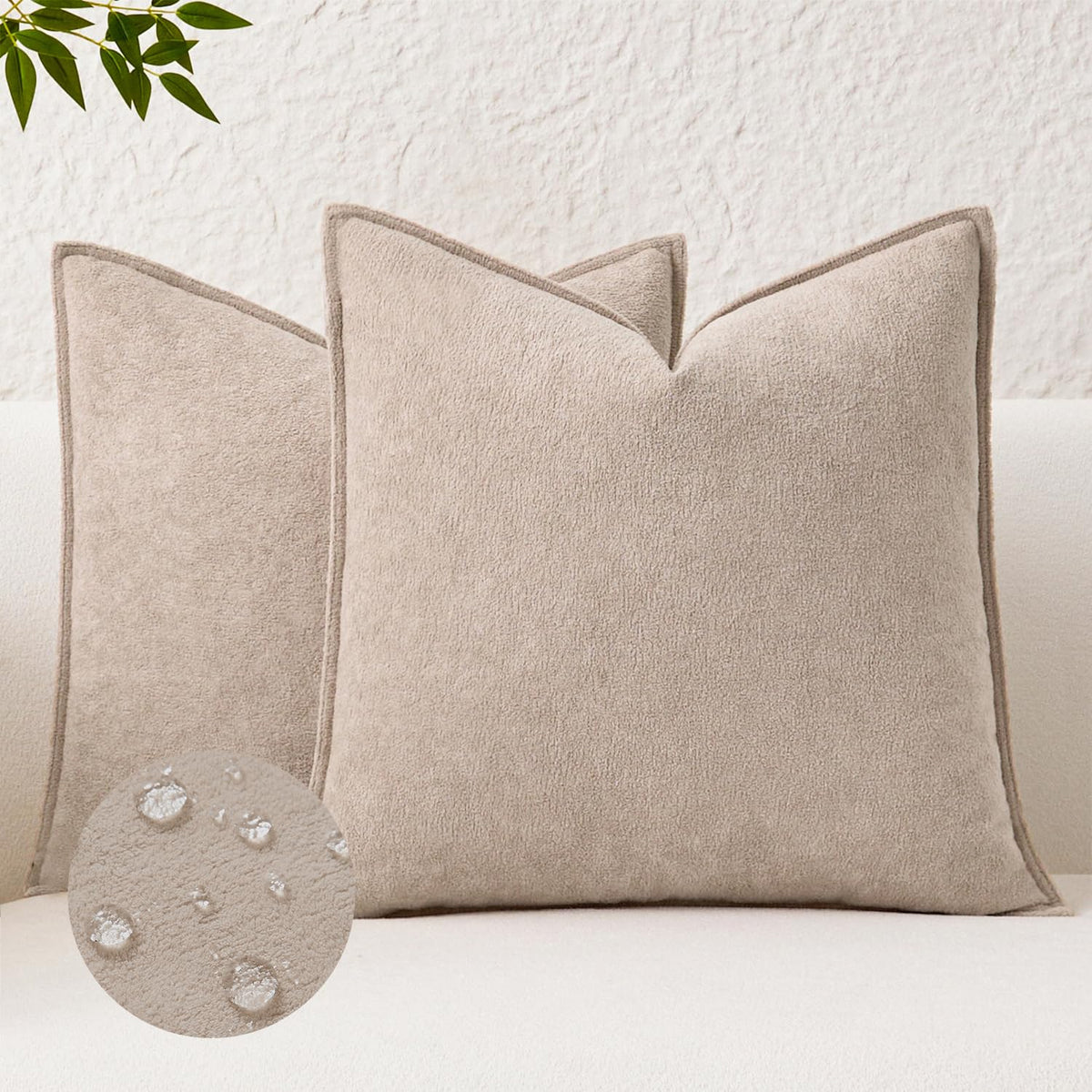 Kevin Textile Soft Waterproof Pillow Covers 20x20 Inch 2 Pack, Moss Green