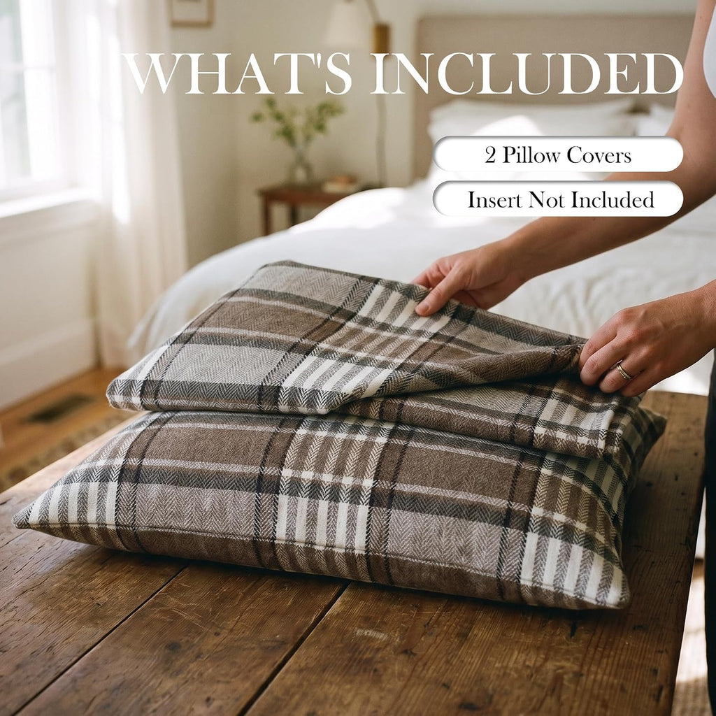 Brown Plaid Farmhouse Checkered Throw Pillow Cover 20x20 for Bed Couch Sofa