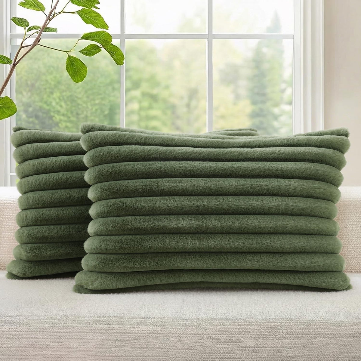 decorUhome Fall Faux Fur Throw Pillow Covers 18x18 Set of 2 Brown White
