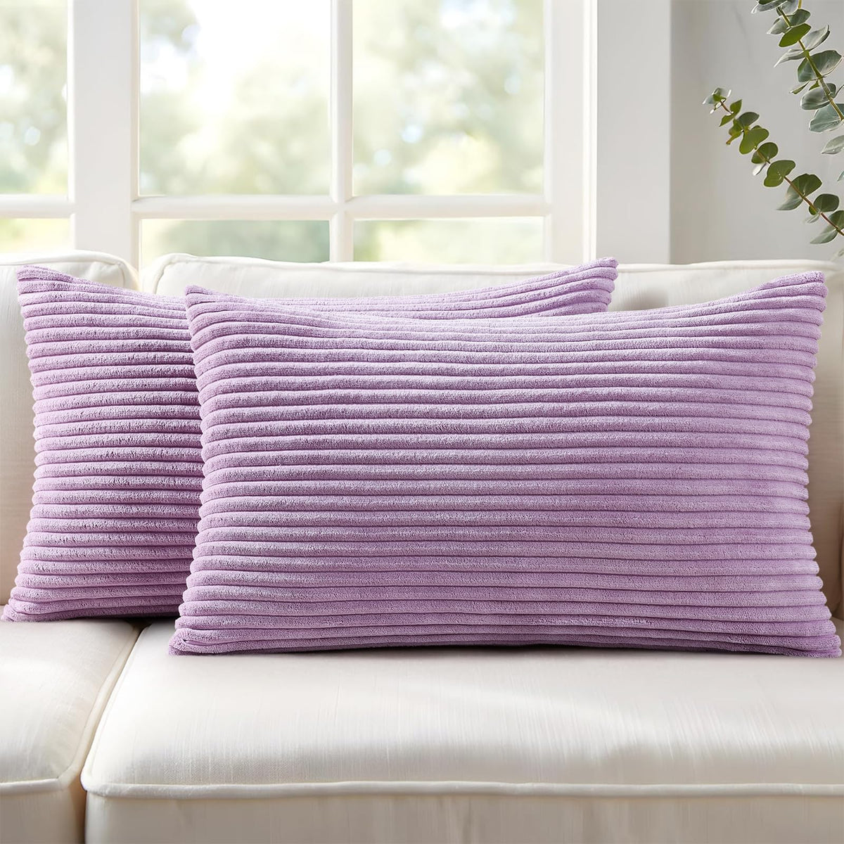 Mecatny Corduroy Fall Throw Pillow Covers 18x18 Set of 2 Cream White