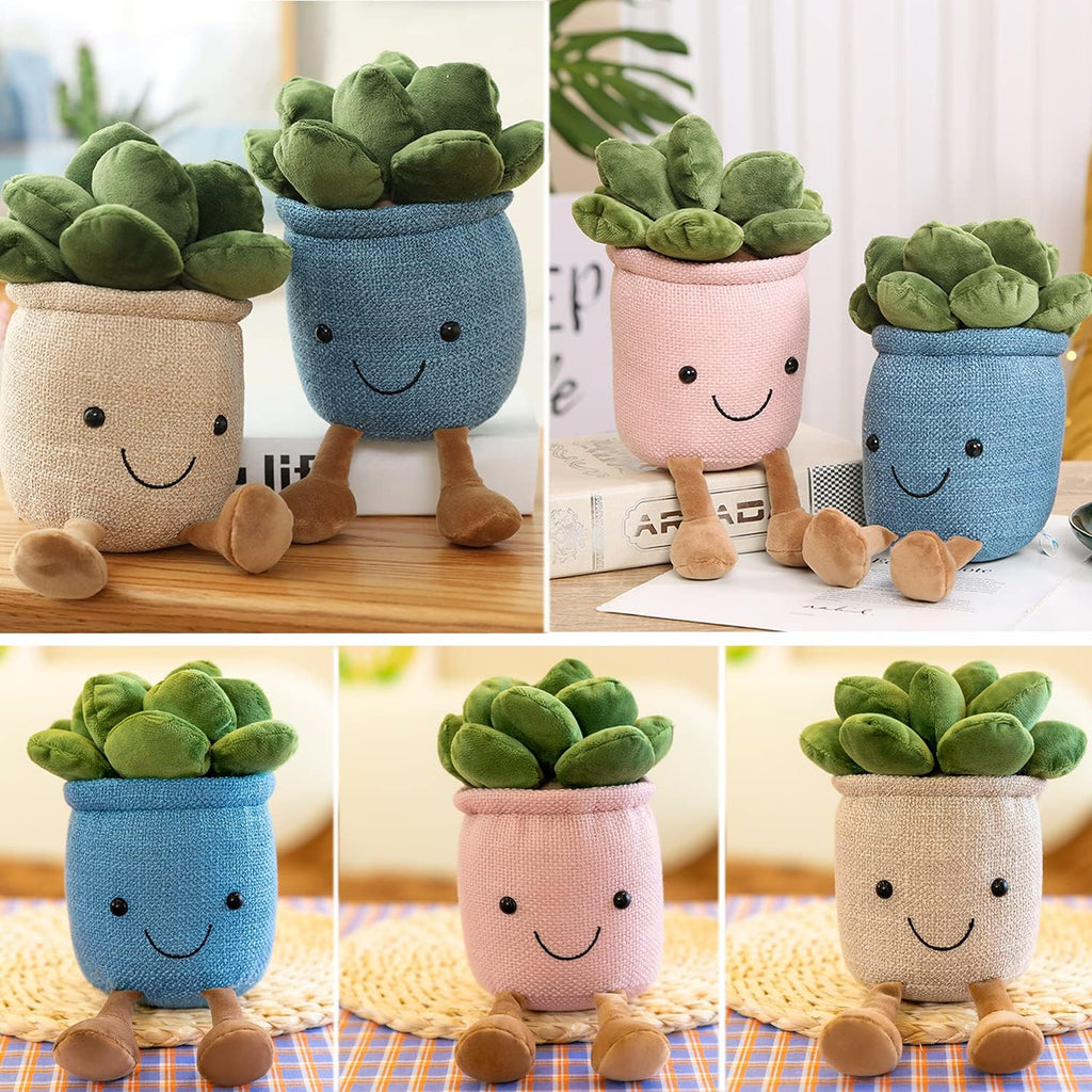 3pcs Succulents Plush Toy, Cute Succulents Plushies, Stuffed Potted Plants Plush Doll, Soft Plush Succulent Gifts for Kids Boys (Pink+White+Blue)