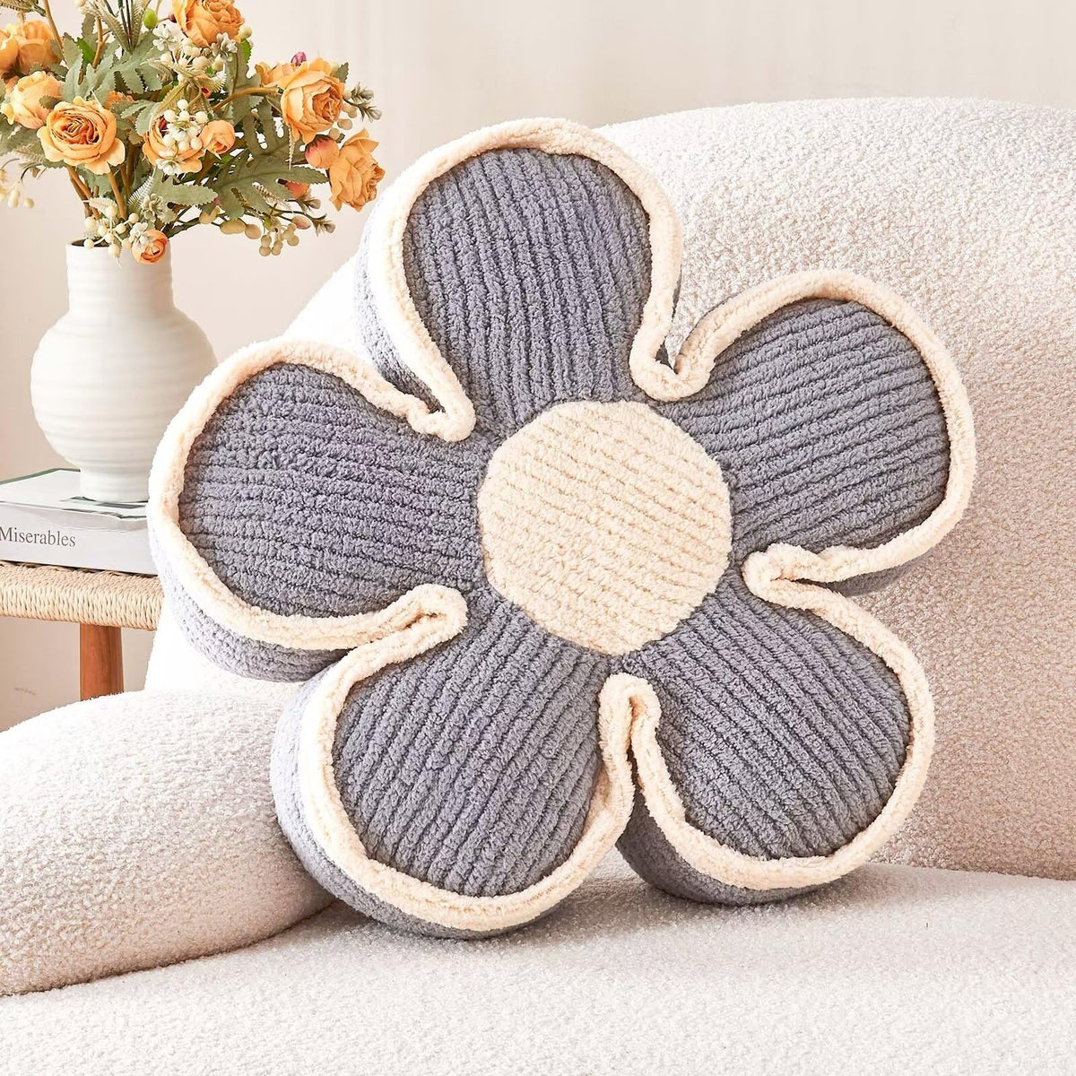 Kcvvcr Flower Pillow, Soft Shaped Floor Cushion, Decorative Throw Pillow, Seating Cushion, Plush Room Decor Pillows for Sofa Couch Bed (13.7 Inch, Ivory)