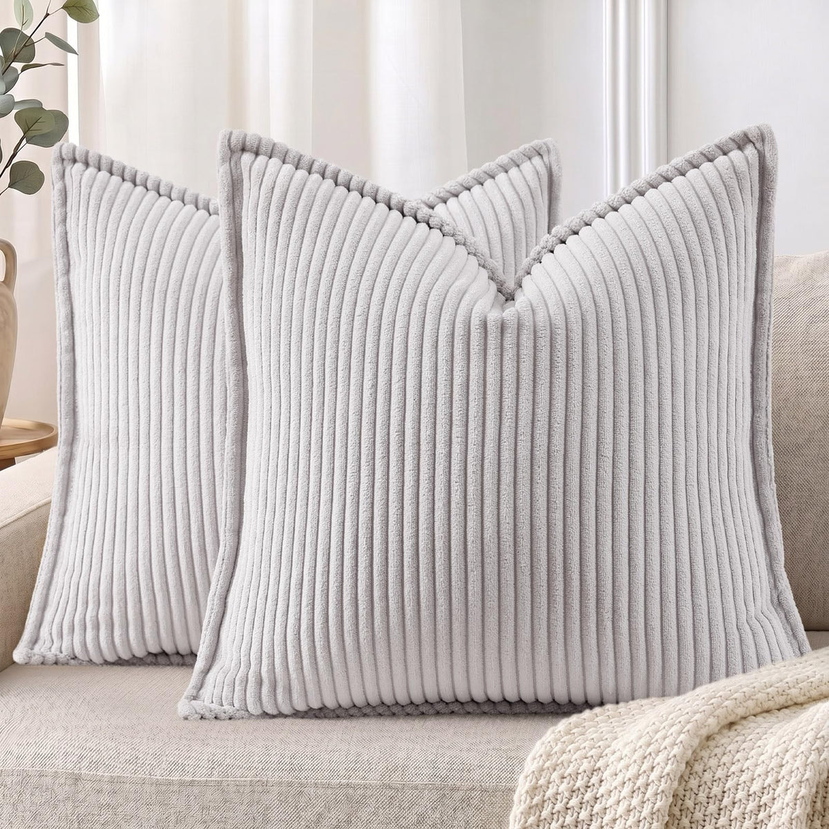 Mecatny Corduroy Fall Throw Pillow Covers 18x18 Set of 2 Cream White