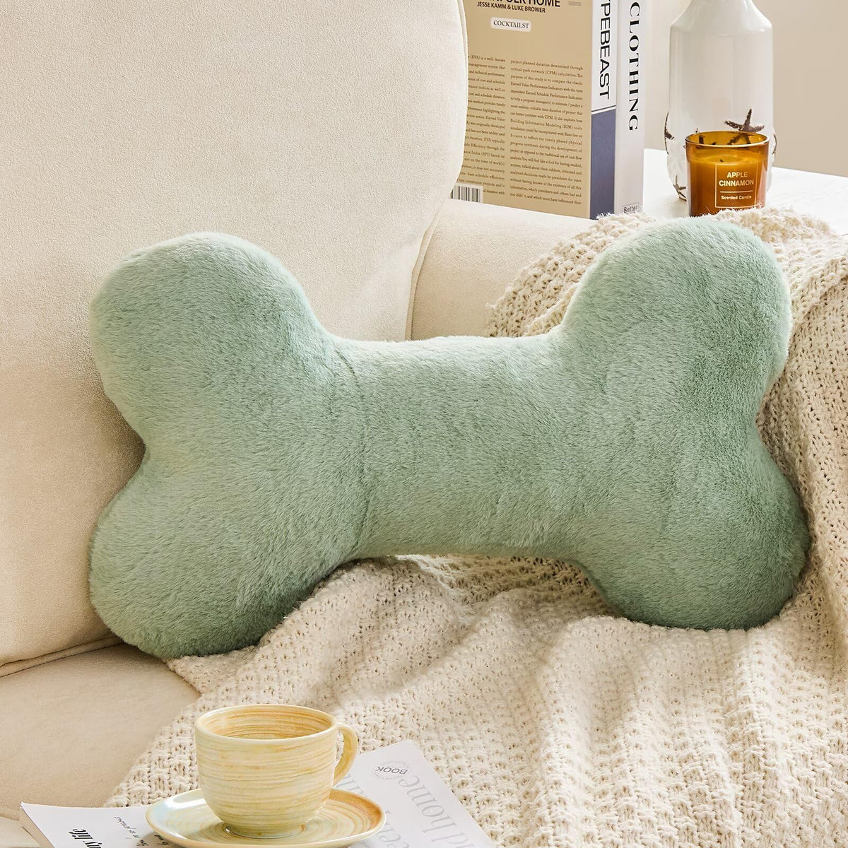 XVTRU Bone Pillow Cute Decorative Throw Pillow Bone Shaped Pillows for Aesthetic Home Decorative Cushion Pet Plush Pillow for Bed Sofa Couch (Pink, 15 Inch)