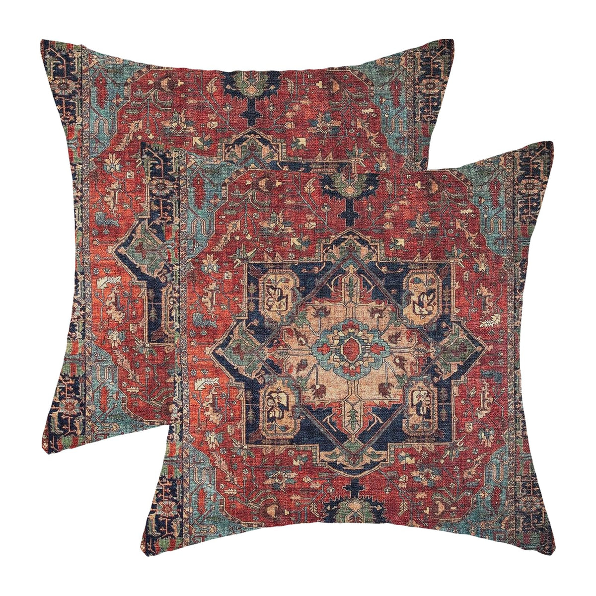 Boho Pillow Covers 18x18 Inch 2 Pcs Vintage Burnt Orange Grey Beige Carpet Pattern Ethnic Decor Throw Pillows Retro Outdoor Farmhouse Decoration Pillowcase Linen Cushion Cover for Couch Sofa