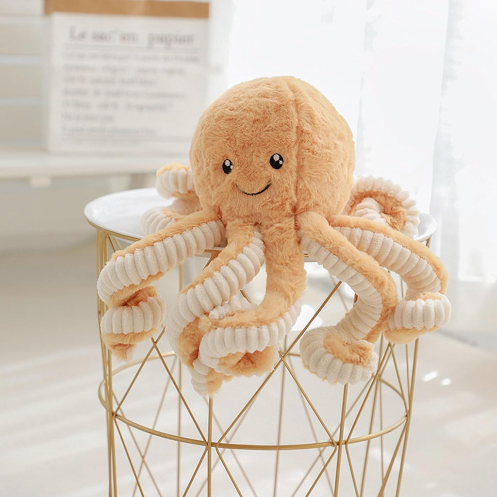 Cute Plush Octopus Stuffed Toy Pillow - Soft Kids' Cushion for Toddler Bed & Playroom，Soft Marine Animal Decorations (Khaki, 15.7 inch)