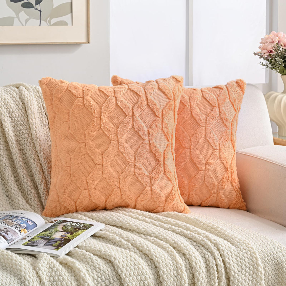 Volcanics Pack of 2 Faux Wool Light Brown Throw Pillow Covers 20x20 Inch