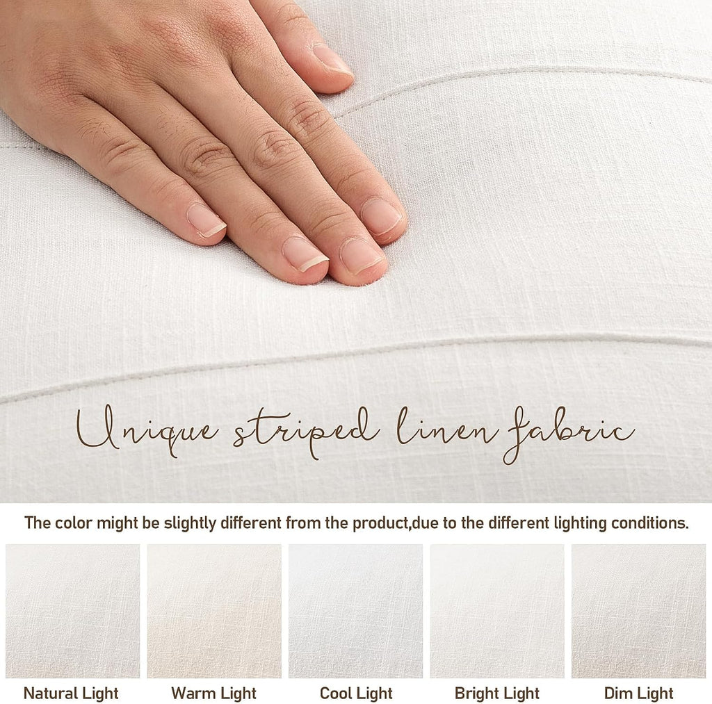 Decorative Linen Throw Pillow Covers 18x18 Set of 2 Solid handcrafted Striped Cushion Covers for Bed Soft Modern Farmhouse Neutral Pillowcase for Couch Bedroom Living Room Home Decor(Cream White)