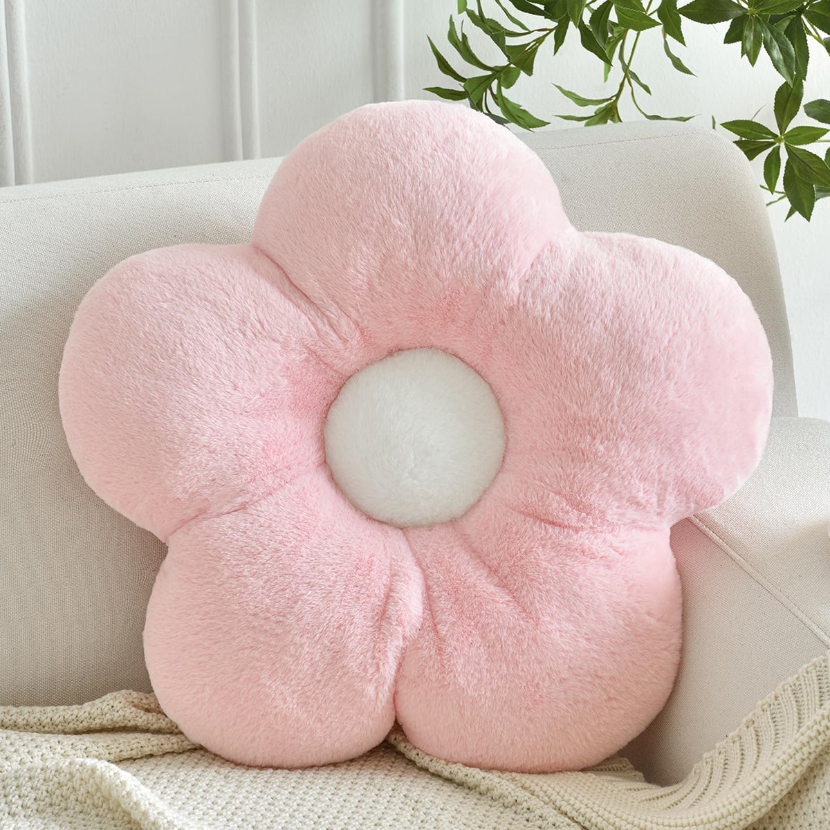 Flower Pillows, Soft Flower Shaped Pillow with Home Decorative for Couch Chair Bed,Flower Floor Throw Pillows for Adults Bedroom Living Room (White, 15 Inches)