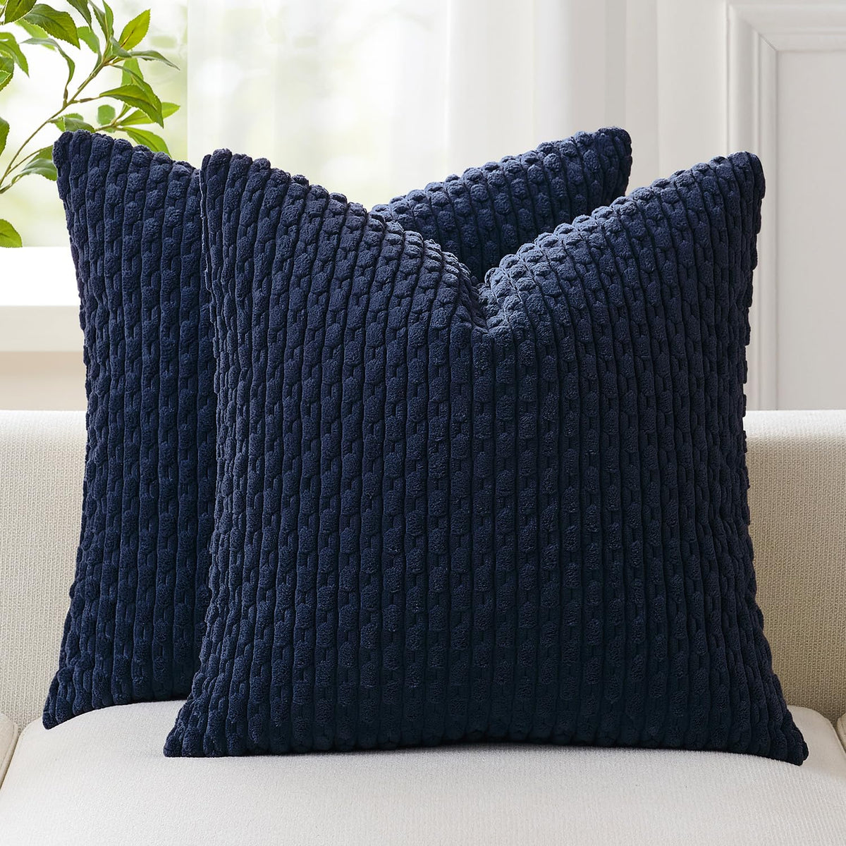 Kevin Textile Soft Corduroy 18x18 Inch Pillow Covers 2 Pack, Dark Green