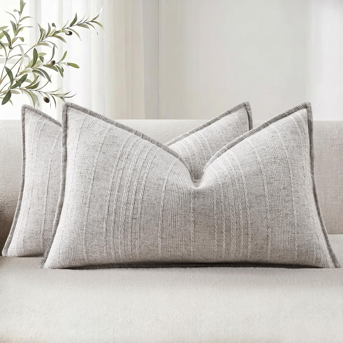 decorUhome Sage Green Textured Linen Throw Pillow Covers 18x18 Set of 2