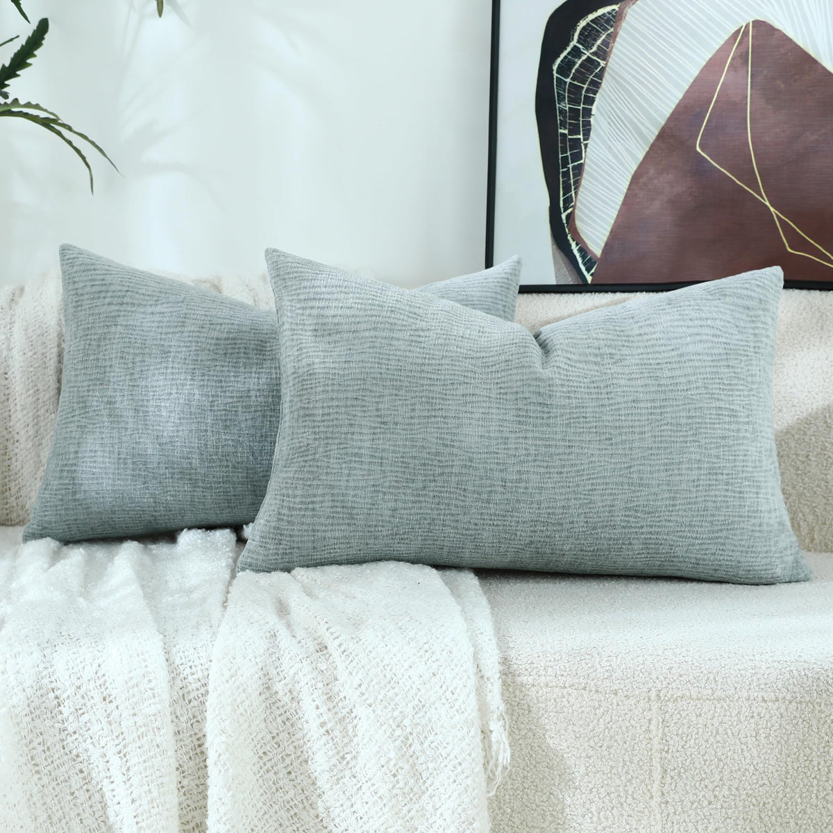 Stellhome Pack of 2 Soft Textured Throw Decorative Pillow Covers Square Accent Solid Cushion Cover Cozy Farmhouse Pillow Case for Couch Sofa Bedroom Living Room 18x18 Inch, Natural Beige