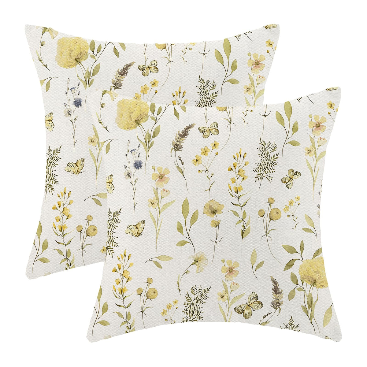 AEIOAE Spring Pillow Covers 18x18 Inch Set of 2,Blue Teal Wild Flower Plant Throw Pillows Case,Seasonal Floral Outdoor Decorative Square Linen Farmhouse Decor Cushion Covers for Home Sofa Bed Couch