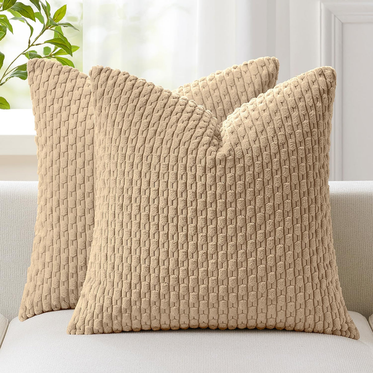 Kevin Textile Soft Corduroy 18x18 Inch Pillow Covers 2 Pack, Dark Green
