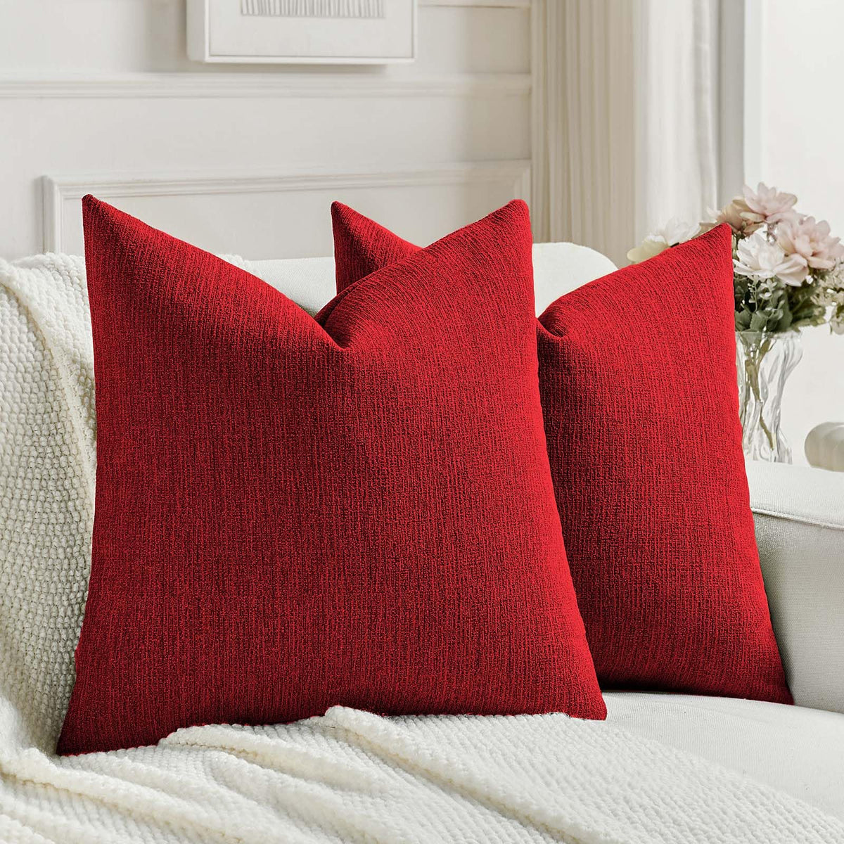 FUTEI Pack of 2 Faux Linen Throw Pillow Covers 18x18 Inch,Light Grey