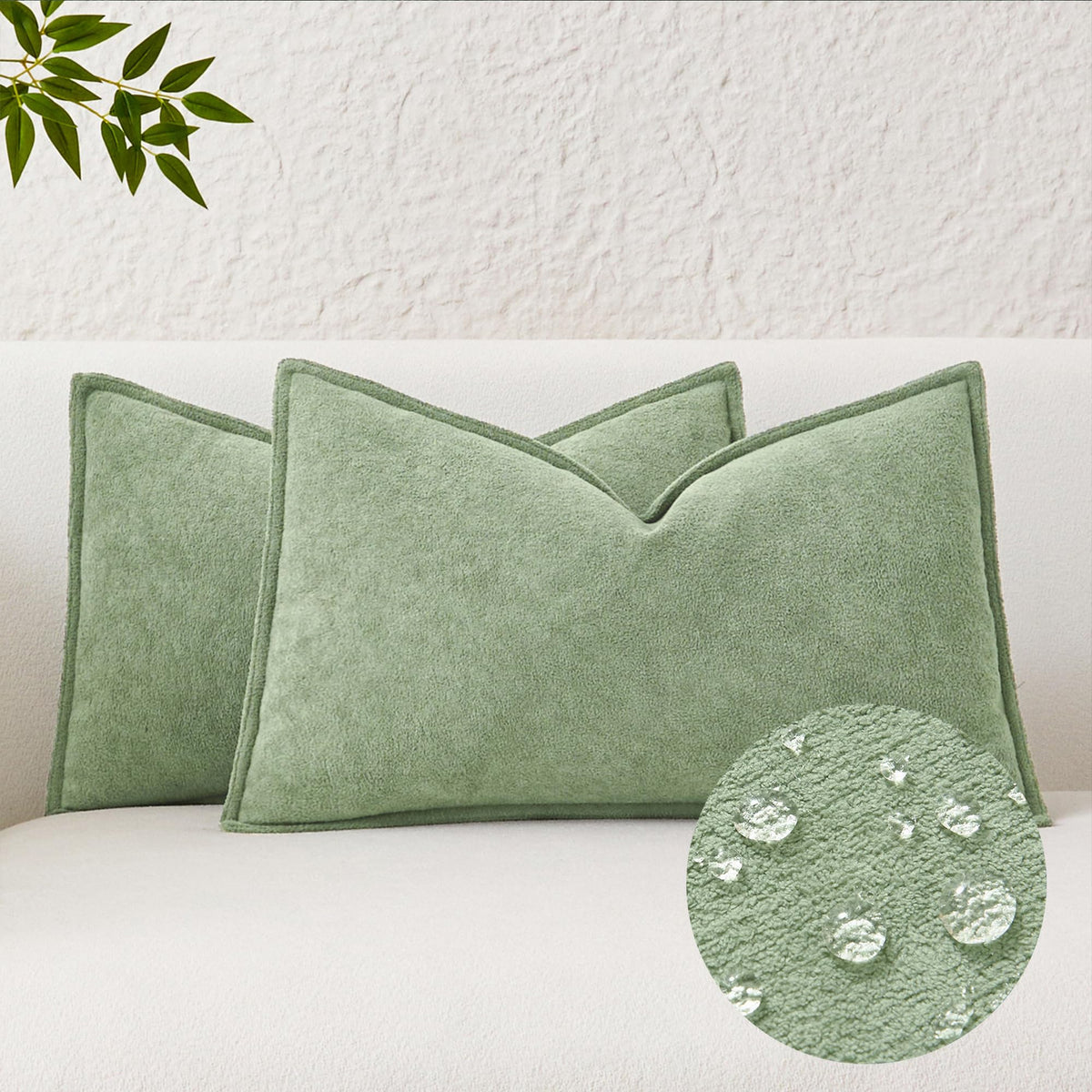 Kevin Textile Soft Waterproof Pillow Covers 20x20 Inch 2 Pack, Moss Green