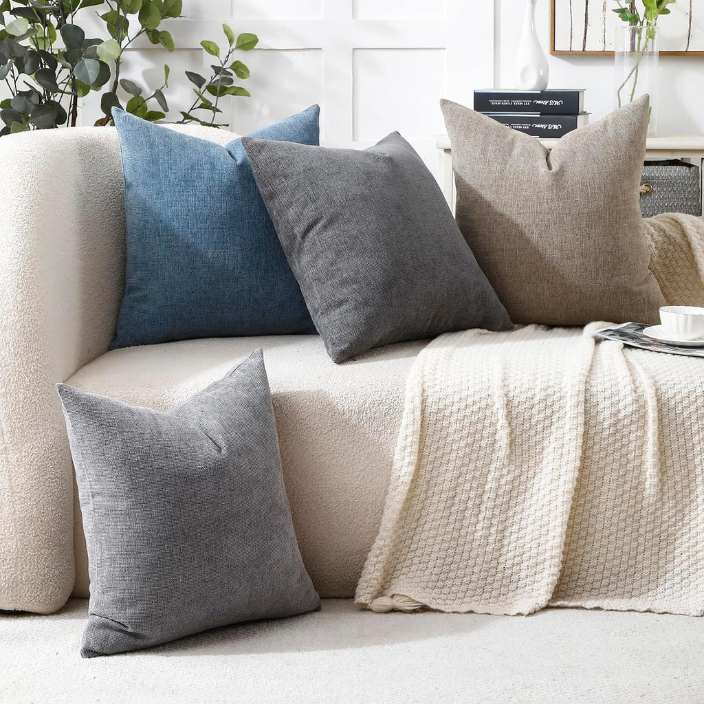 Jepeak Decorative Chenille Throw Pillow Covers, 18x18 Pack of 2 Steel Blue