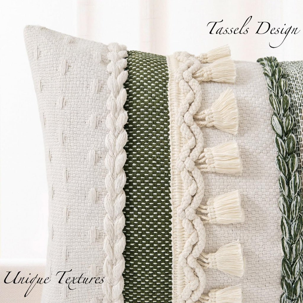 Kevin Textile Boho Tassel 12x20 Inch Lumbar Pillow Cover 1 Pack, Green