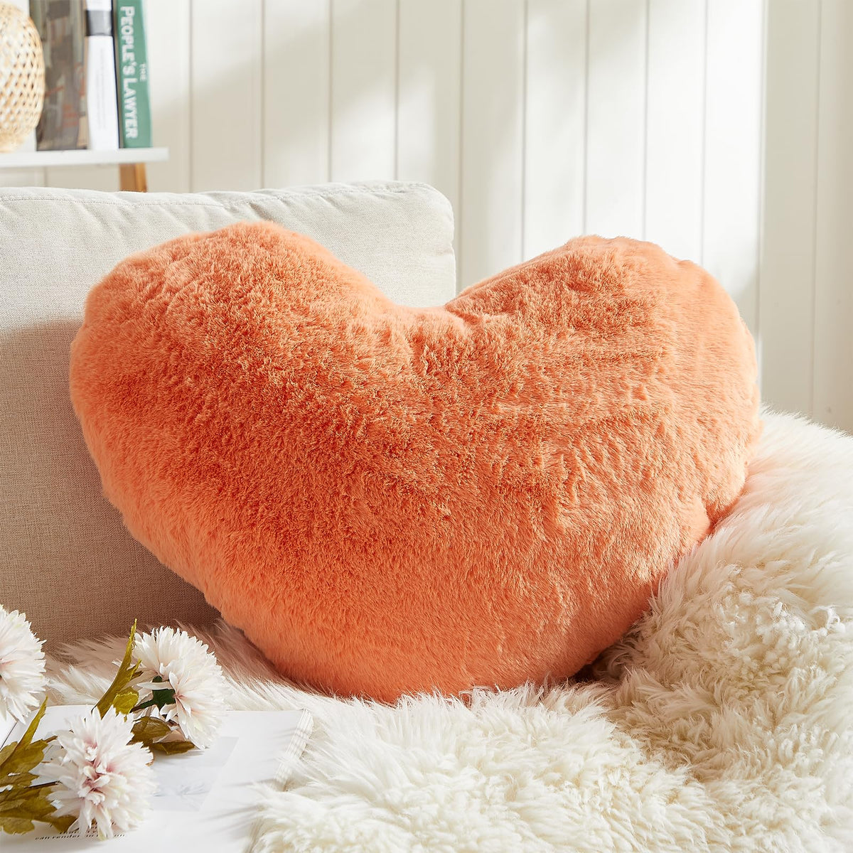 EastTree Heart Pillows, Light Blue Heart Shaped Pillows, Love Throw Pillows Gifts, Ultra Soft Faux Rabbit Fur Small Cute Pillows, Women Girls Kid Room Decor 10x13 Inch