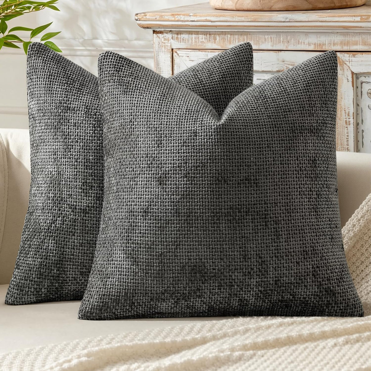 MIULEE Decorative Couch Throw Pillow Covers 20x20 Inch Neutral Beige 2 Pack
