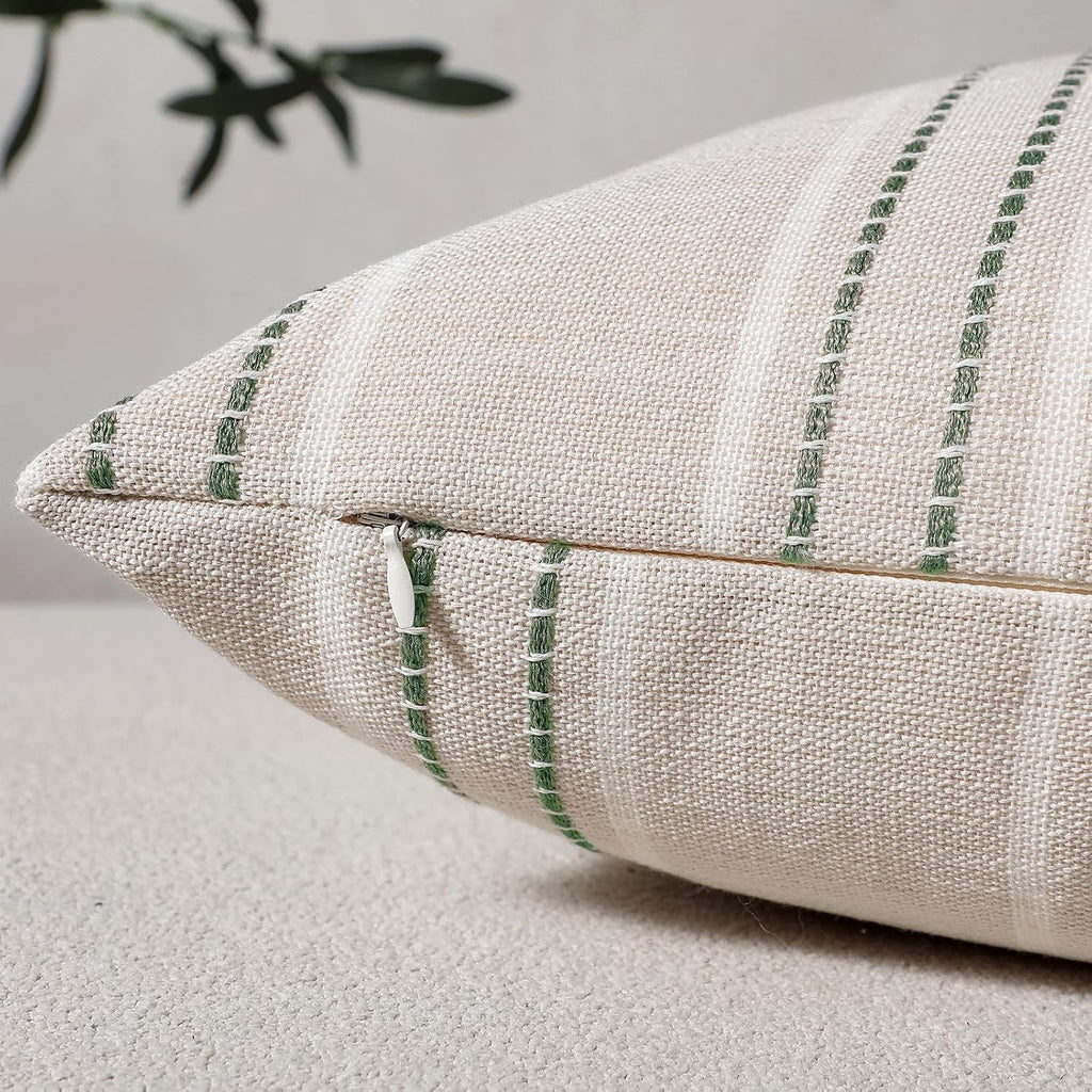 Hckot Sage Green Throw Pillow Covers 20x20 Set of 2 Striped Pillow Covers