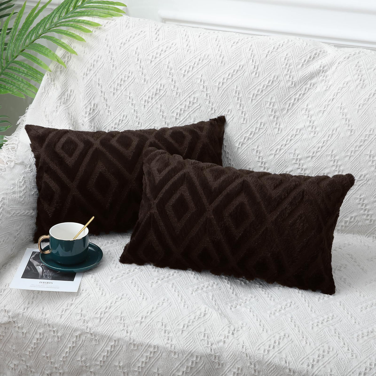 Pallene Fall Cream White Faux Fur Throw Pillow Covers 18x18 Set of 2