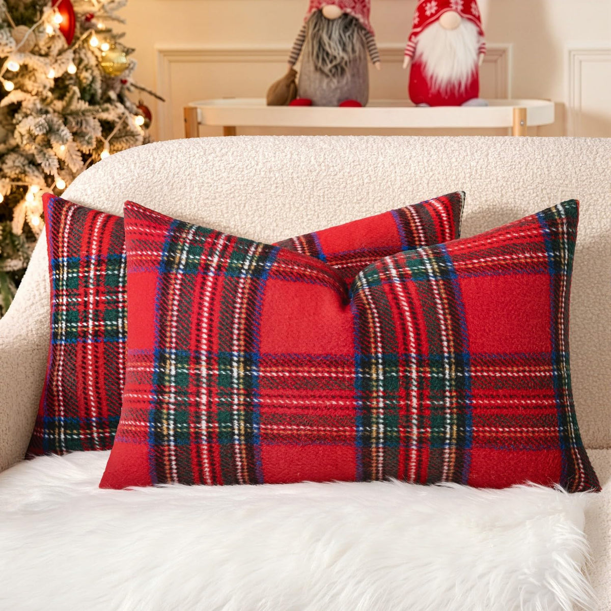 MIULEE Fall Plaid Decorative Pillow Covers Set of 2 18x18 Rust