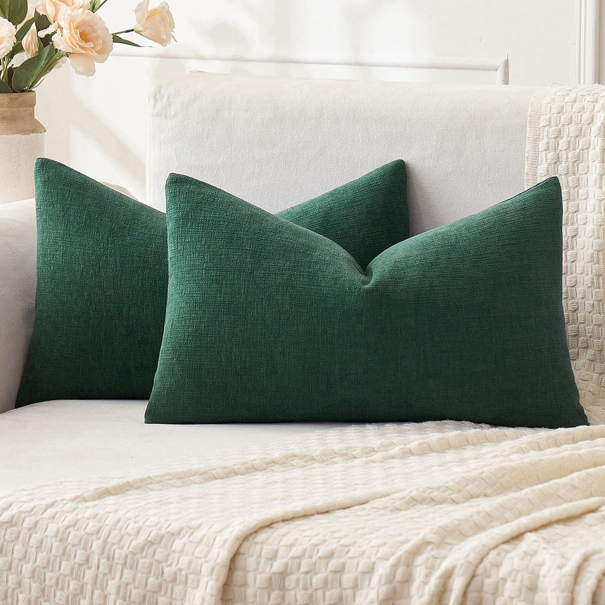 MIULEE Sage Green Chenille Couch Throw Pillow Covers, 18x18