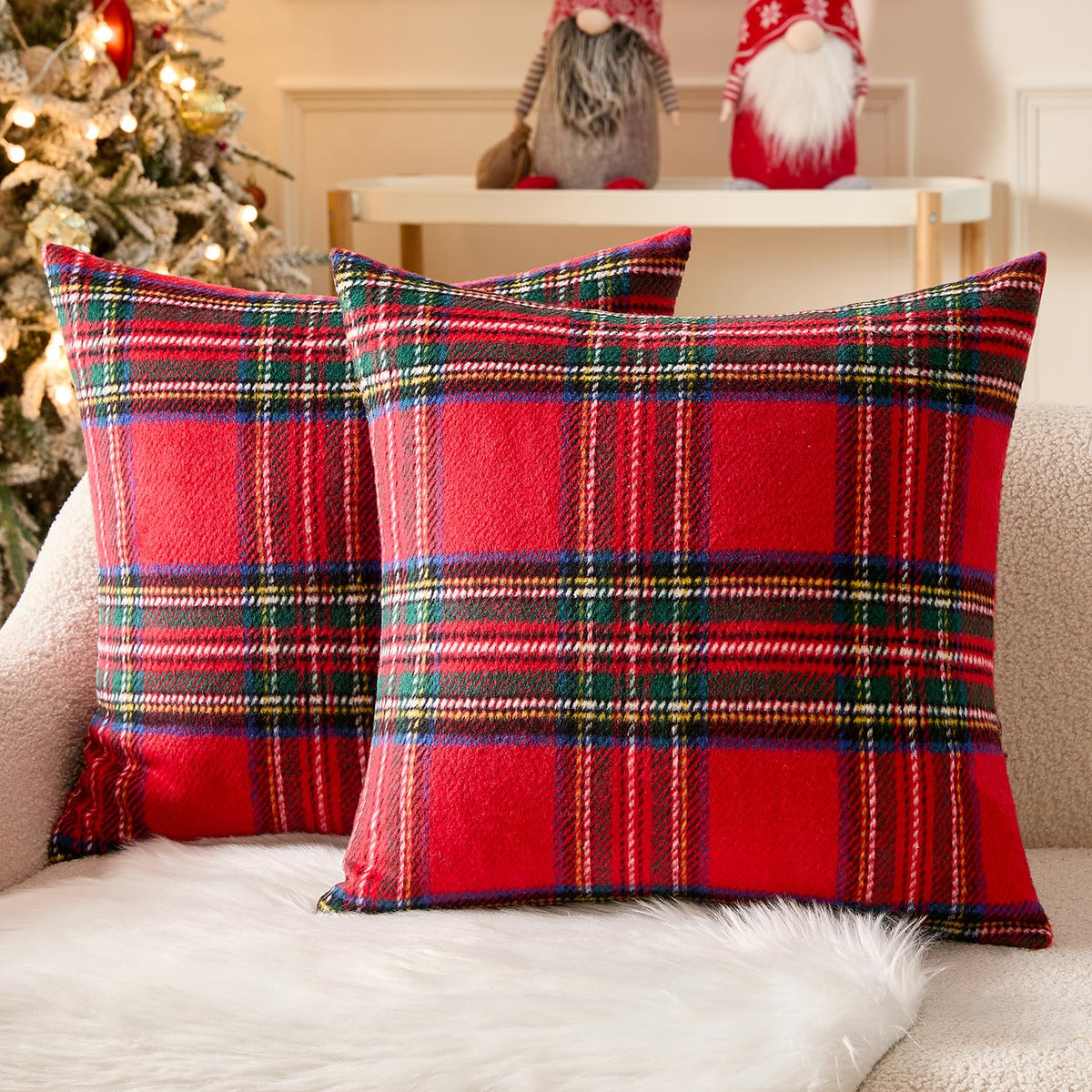MIULEE Fall Plaid Decorative Pillow Covers Set of 2 18x18 Rust