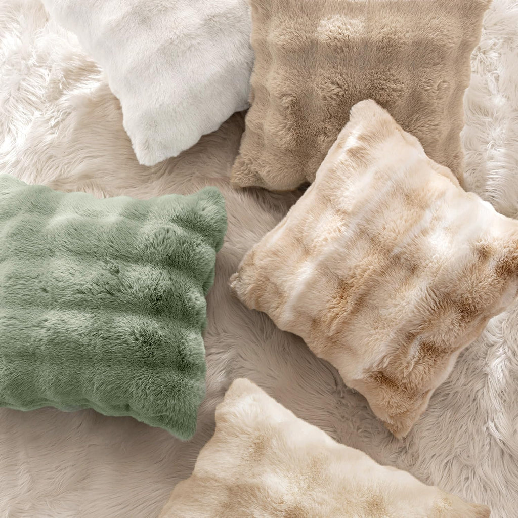 MIULEE Pack of 2 Faux Fur Fluffy Pillow Covers 18x18 Inch, Khaki