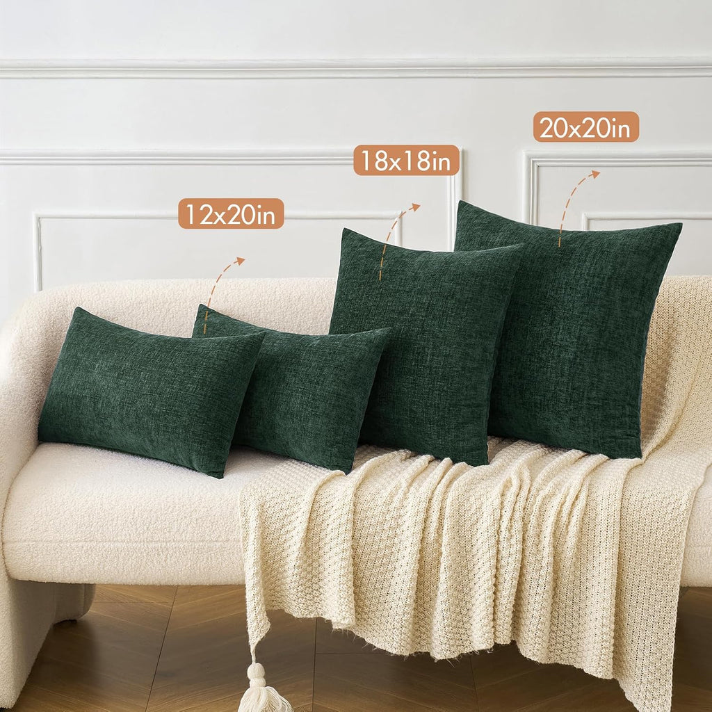 MIULEE Soft Chenille Throw Pillow Covers Green 18x18 Inch Pack of 2