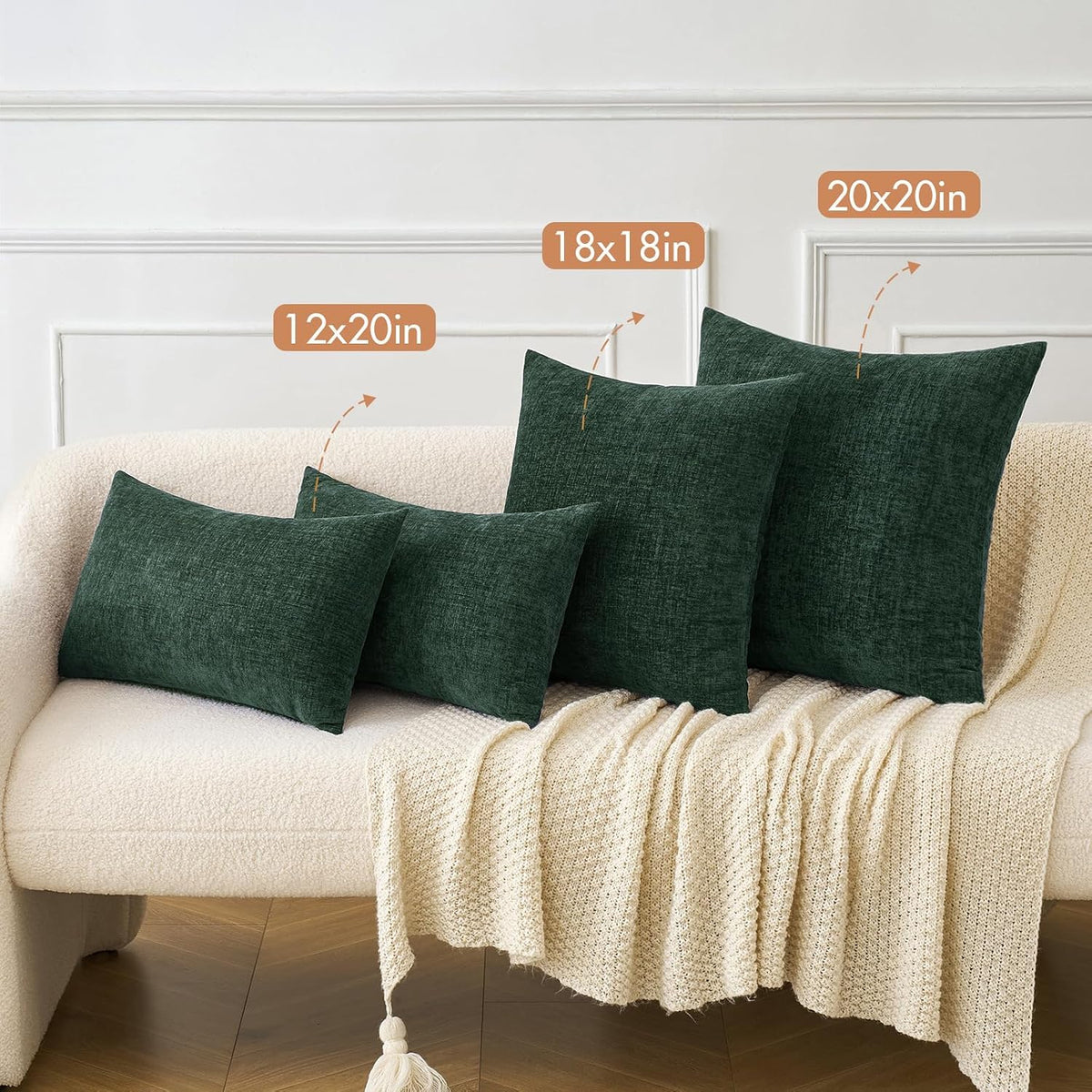 MIULEE Soft Chenille Throw Pillow Covers Green 18x18 Inch Pack of 2