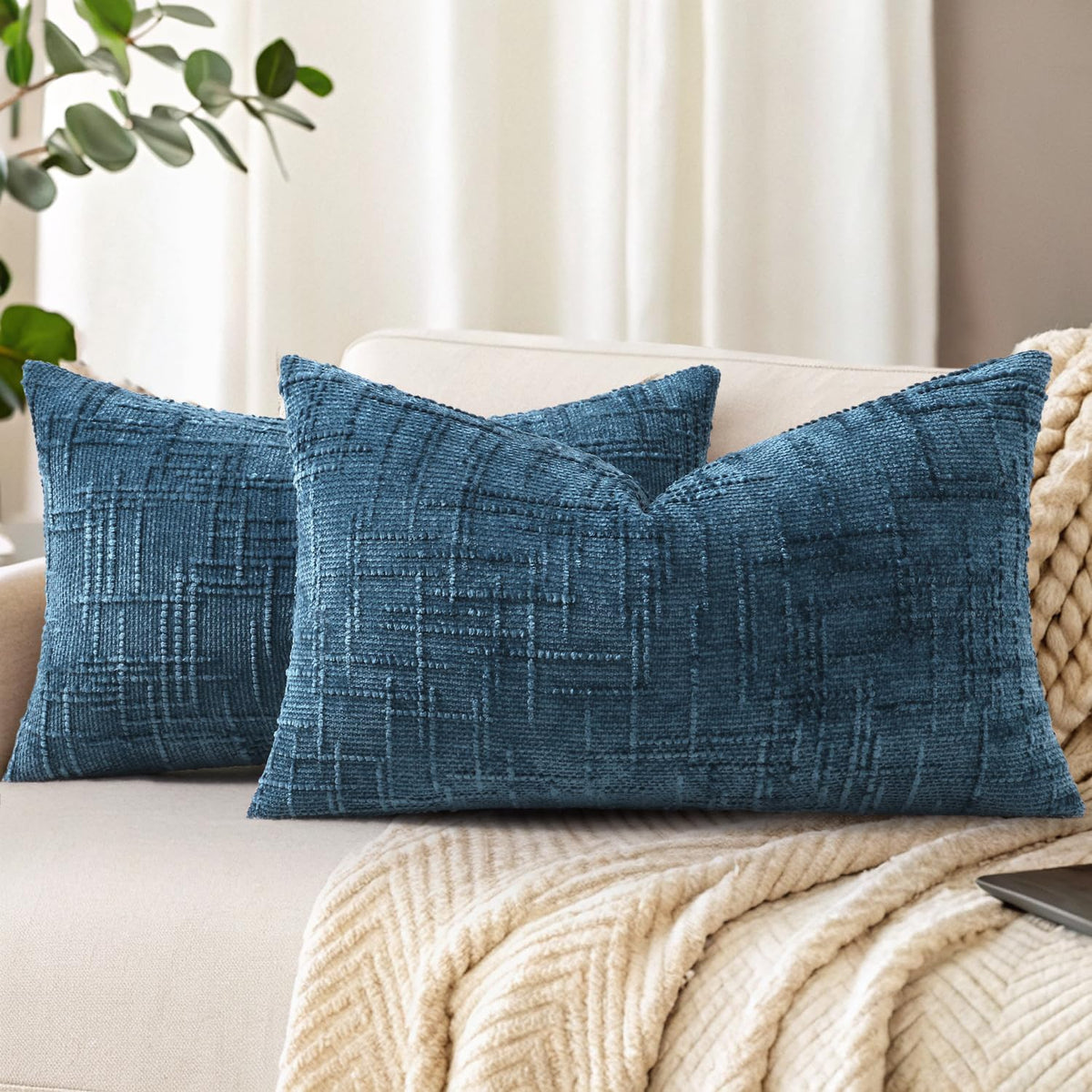 decorUhome Textured Chenille Throw Pillow Covers 18x18 Set of 2 Ivory