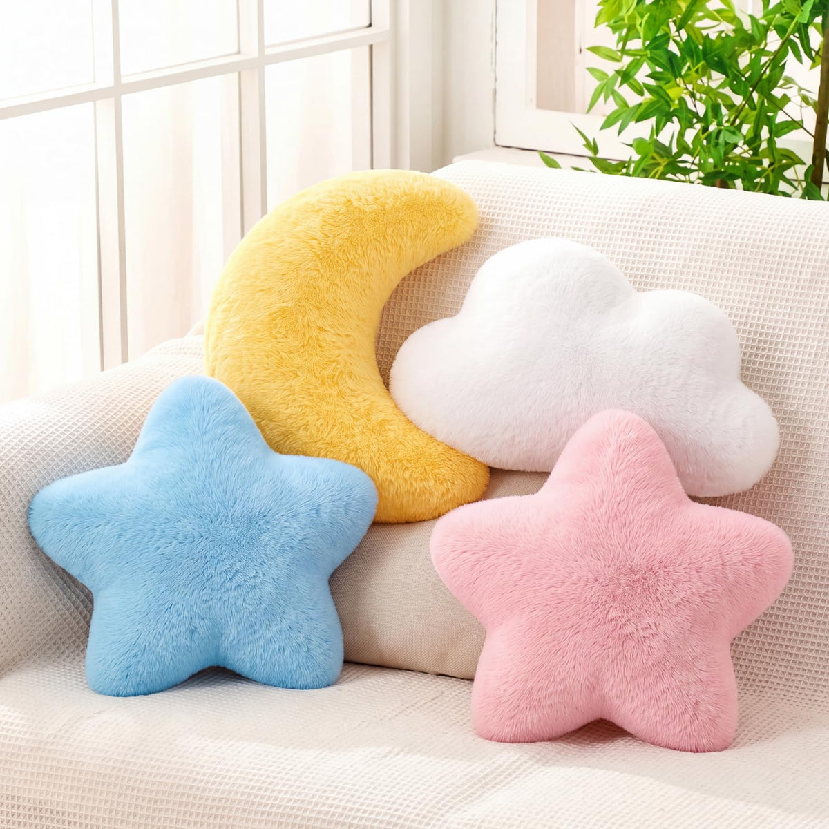 Junkin 4 Pcs Plush Cloud Star Moon Throw Pillow Set, Multicolored