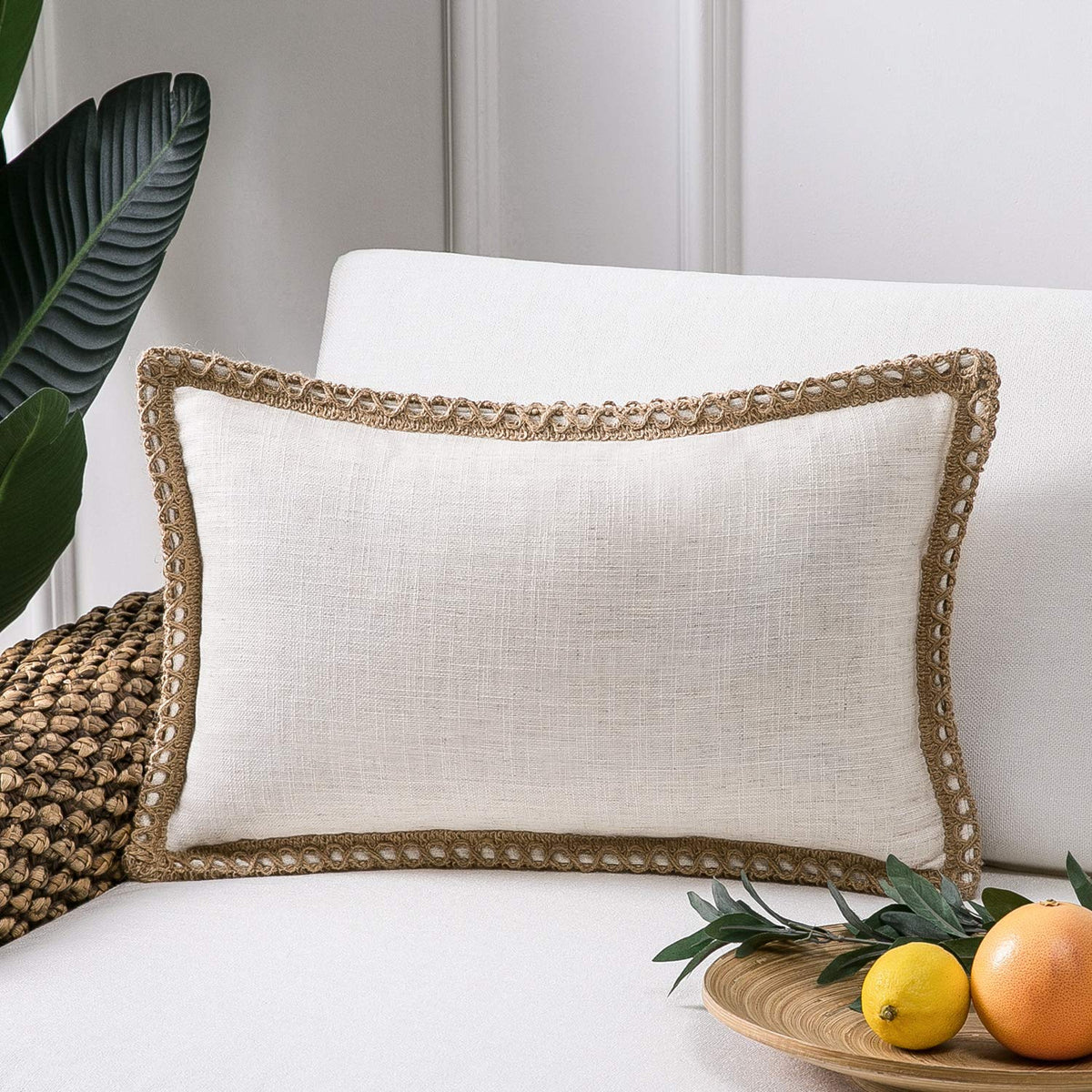 Phantoscope Pack of 2 Coastal Aqua Pillow Covers 18x18, Textured Polyester with Rope Trim, Fade Resistant Vintage Turquoise Blue Decorative Cushion Cases, Hidden Zipper, Farmhouse Boho Beach Decor