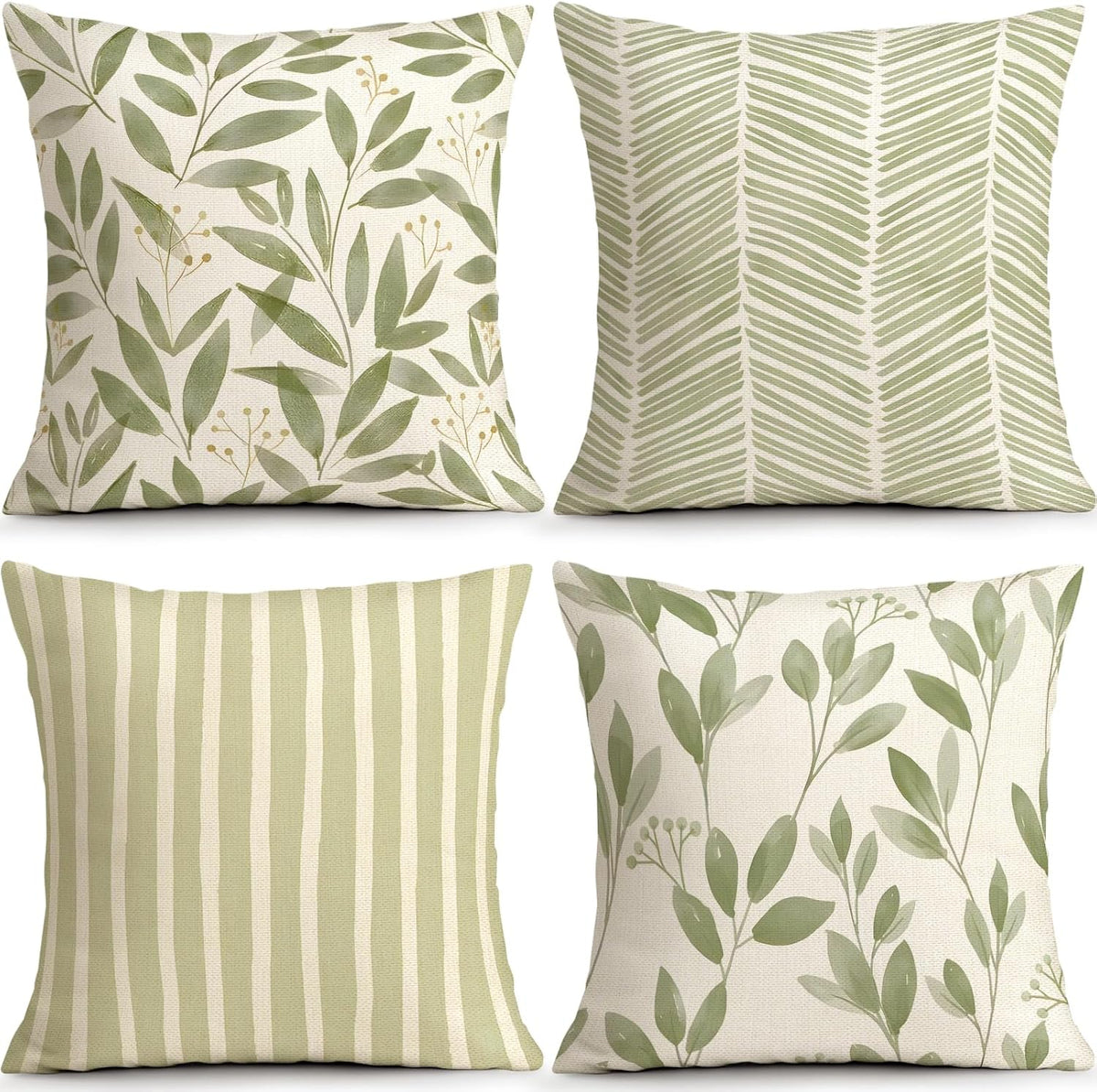 Sage Green Leaves Pillow Covers 18x18 Inch Botanical Cushion Cover Set of 4