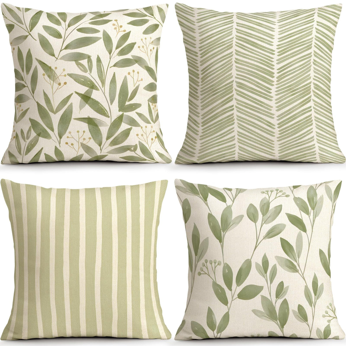 Sage Green Leaves Pillow Covers 18x18 Inch Botanical Cushion Cover Set of 4