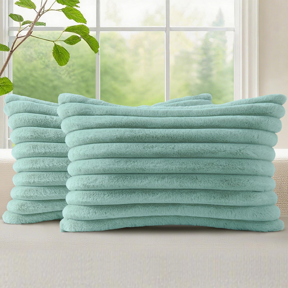 decorUhome Fall Faux Fur Throw Pillow Covers 18x18 Set of 2 Brown White