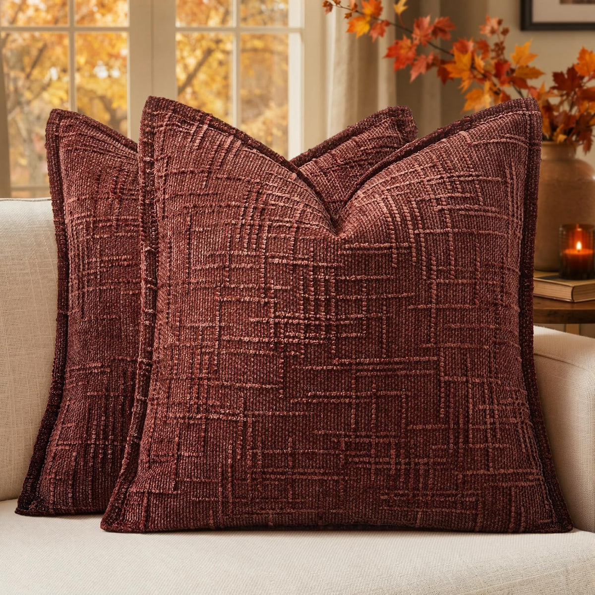 MIULEE Slubby Textured Decorative Throw Pillow Covers Beige 18x18