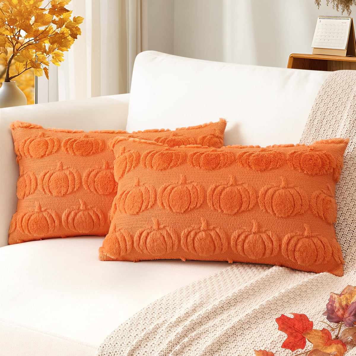 Artscope Maple Leaf Fall Pillow Covers 18 x 18 Set of 2 Decorative Autumn Harvest Holiday Throw Pillow Cases Soft Plush Faux Fur Couch Cushion Case for Farmhouse Sofa Bed Room Home Decor-Rust