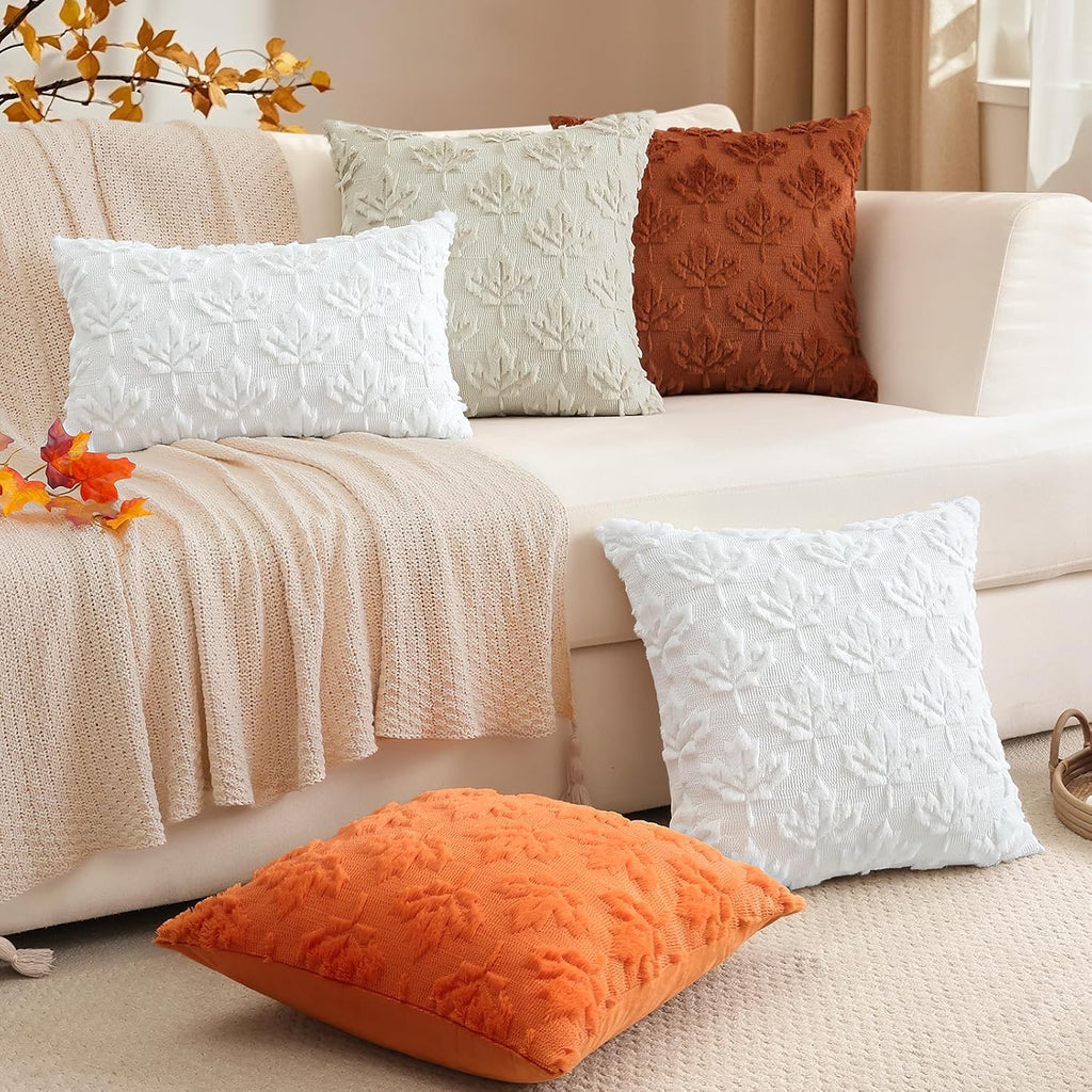 Artscope Maple Leaf Fall Pillow Covers 18 x 18 Set of 2 Decorative Autumn Harvest Holiday Throw Pillow Cases Soft Plush Faux Fur Couch Cushion Case for Farmhouse Sofa Bed Room Home Decor-Rust