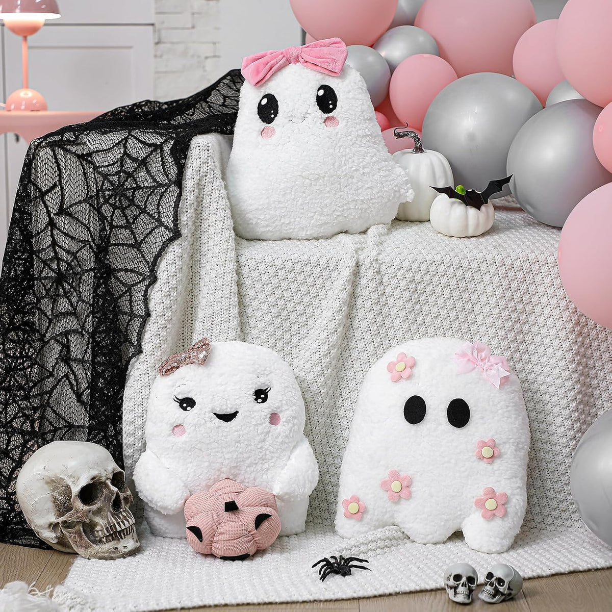 Vicenpal 3 Pcs Cute Halloween Ghost Throw Pillows Coquette Ghost Shaped