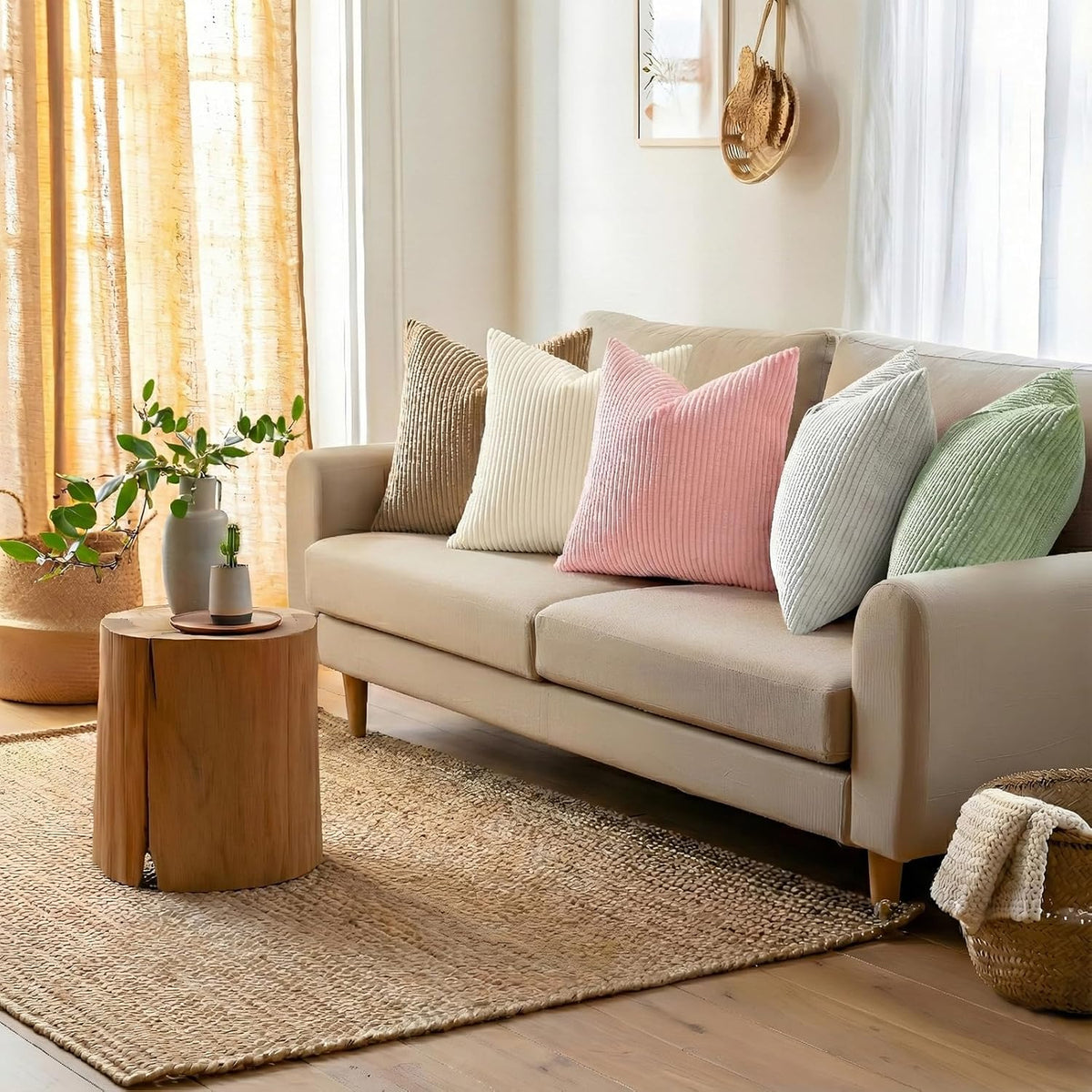 Mecatny Corduroy Fall Throw Pillow Covers 18x18 Set of 2 Cream White