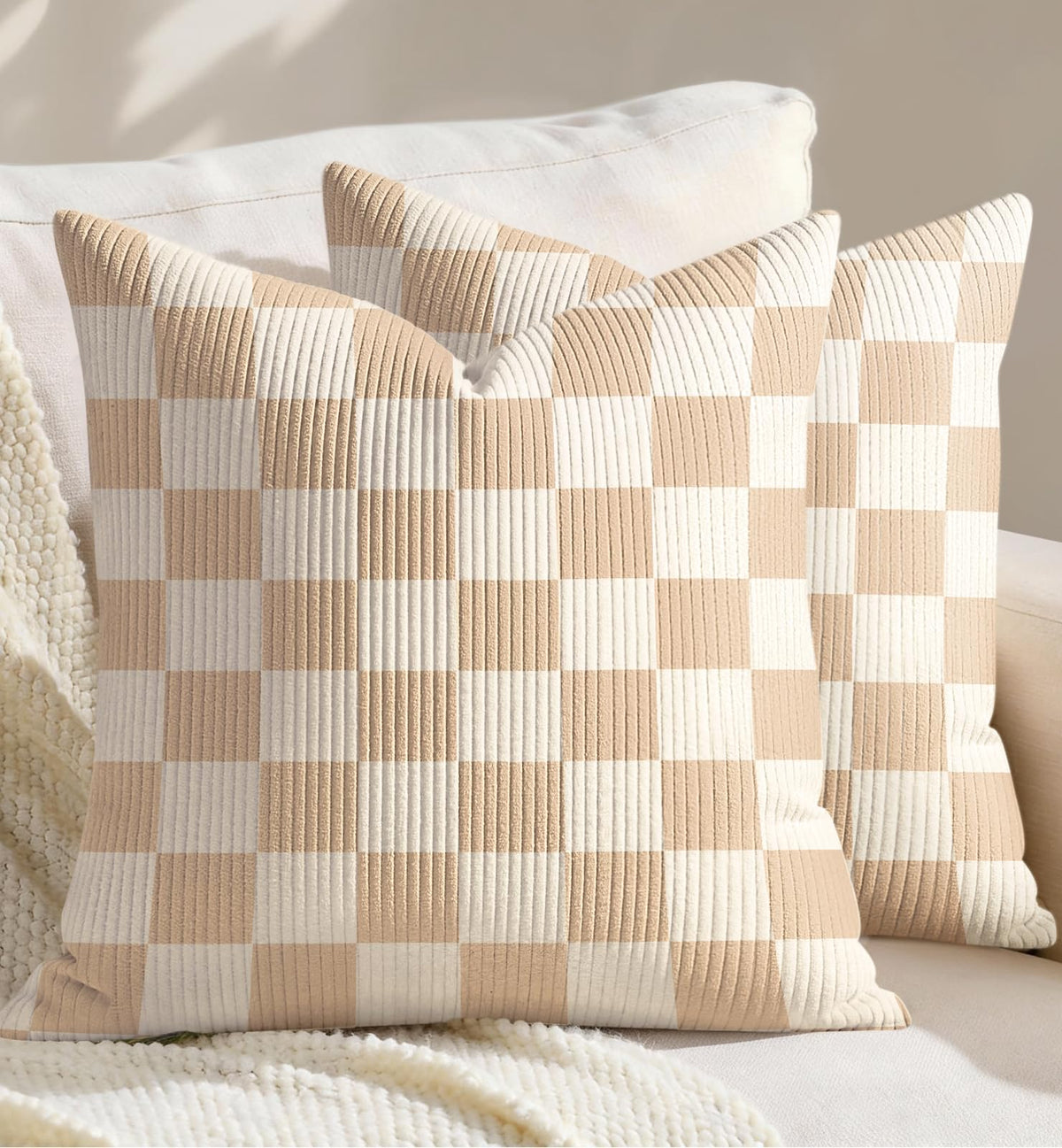 Corduroy Throw Pillow Covers 18x18 - Set of 2 Decorative Spring Pillow Covers with Zipper Farmhouse Decor Cottage Throw Pillowcases for Couch Sofa Living Room Home Bedroom, PK Floral