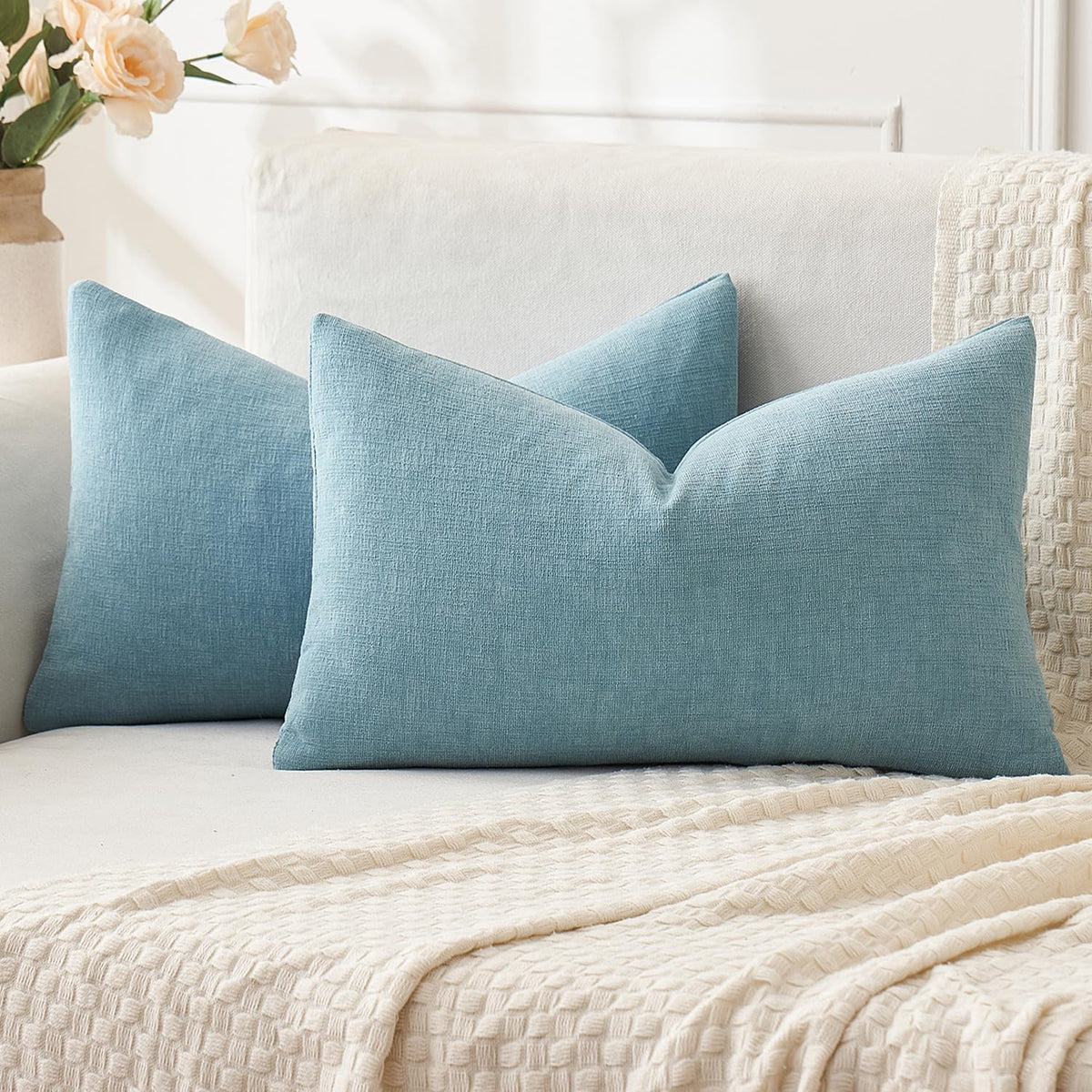 MIULEE Sage Green Chenille Couch Throw Pillow Covers, 18x18