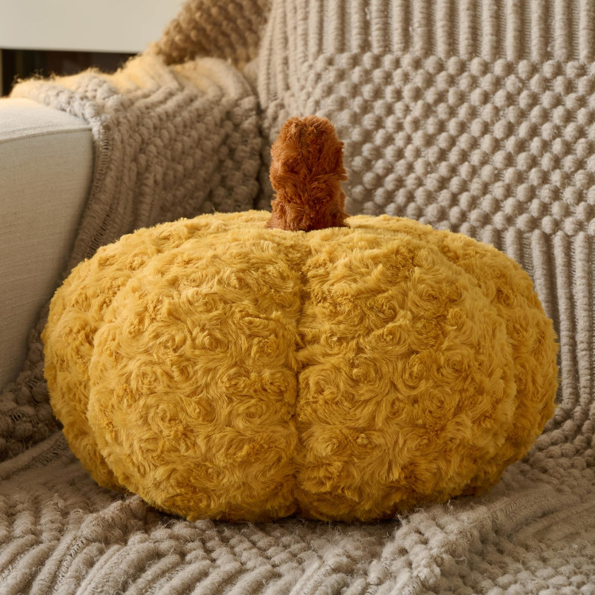 Pumpkin Pillow, Fall Decorative Pillows for Couch, Pumpkin Plush Throw Pillows for Bed (White, 8.6 Inches)