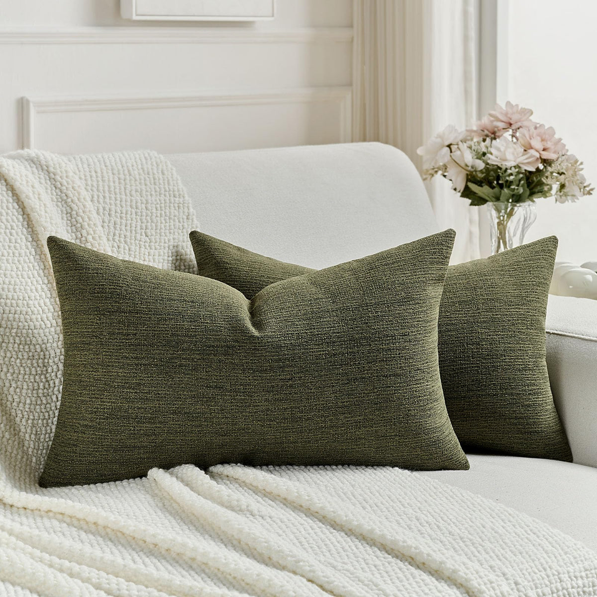 FUTEI Pack of 2 Faux Linen Throw Pillow Covers 18x18 Inch,Light Grey