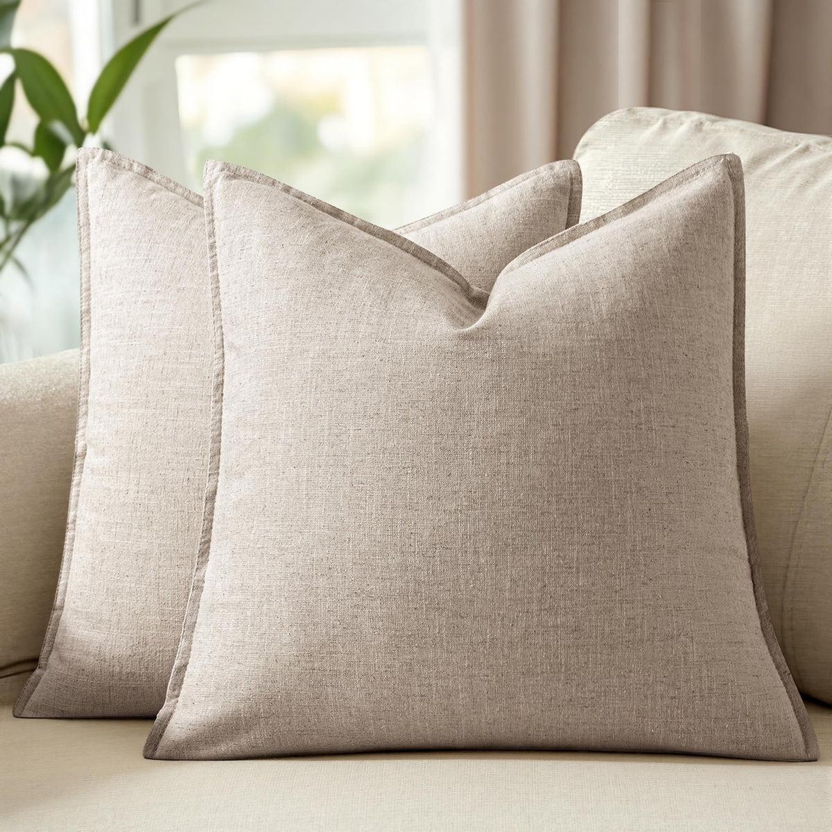 Set of 2 Linen Solid Throw Pillow Covers 20x20 Inch Dark Olive Green