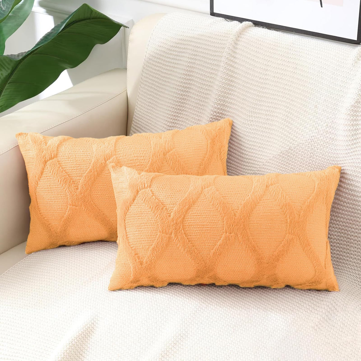 decorUhome Fall Throw Pillow Covers 18x18 Inch Set of 2, Soft Plush Faux Fur Wool Rust Couch Pillow Covers, Decorative Neutral Pillow Cases for Bed Sofa Living Room Home Decor